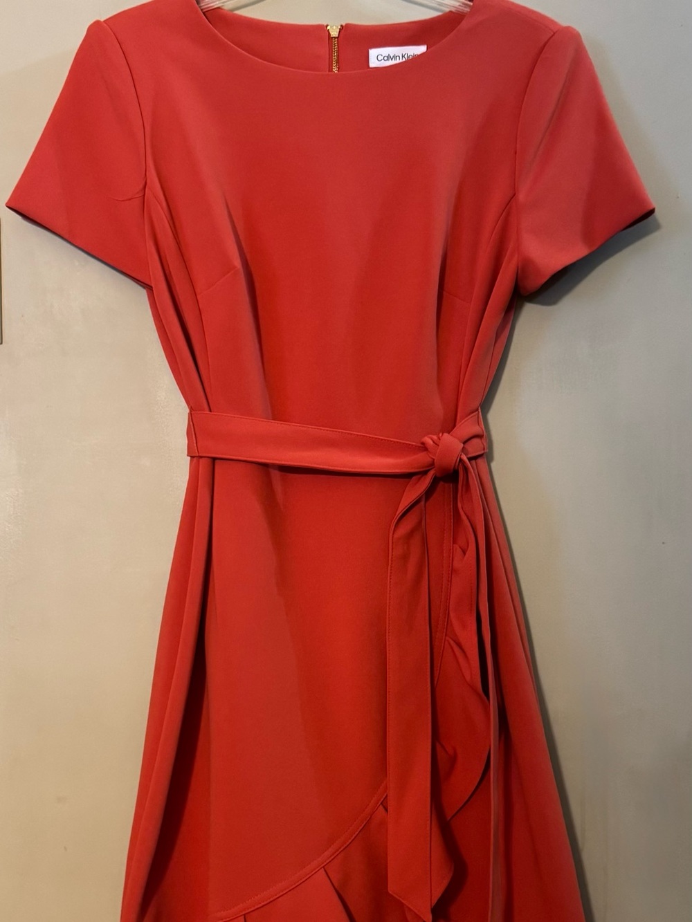 Calvin Klein Clay Tie Waist Ruffle Dress | Size Small
